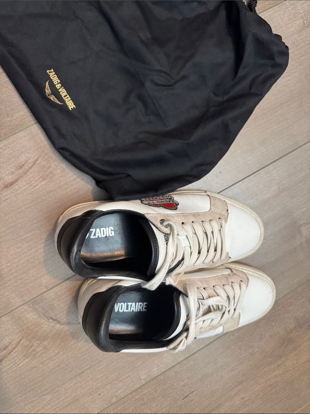 Zadig & Voltaire White, Beige and Black Low-Top Sneakers